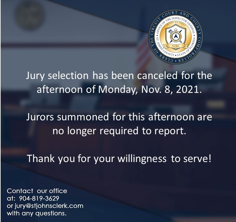 Jury Duty Canceled for November 8