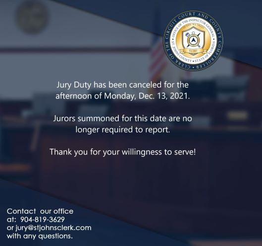 Jury Duty Canceled for December 13