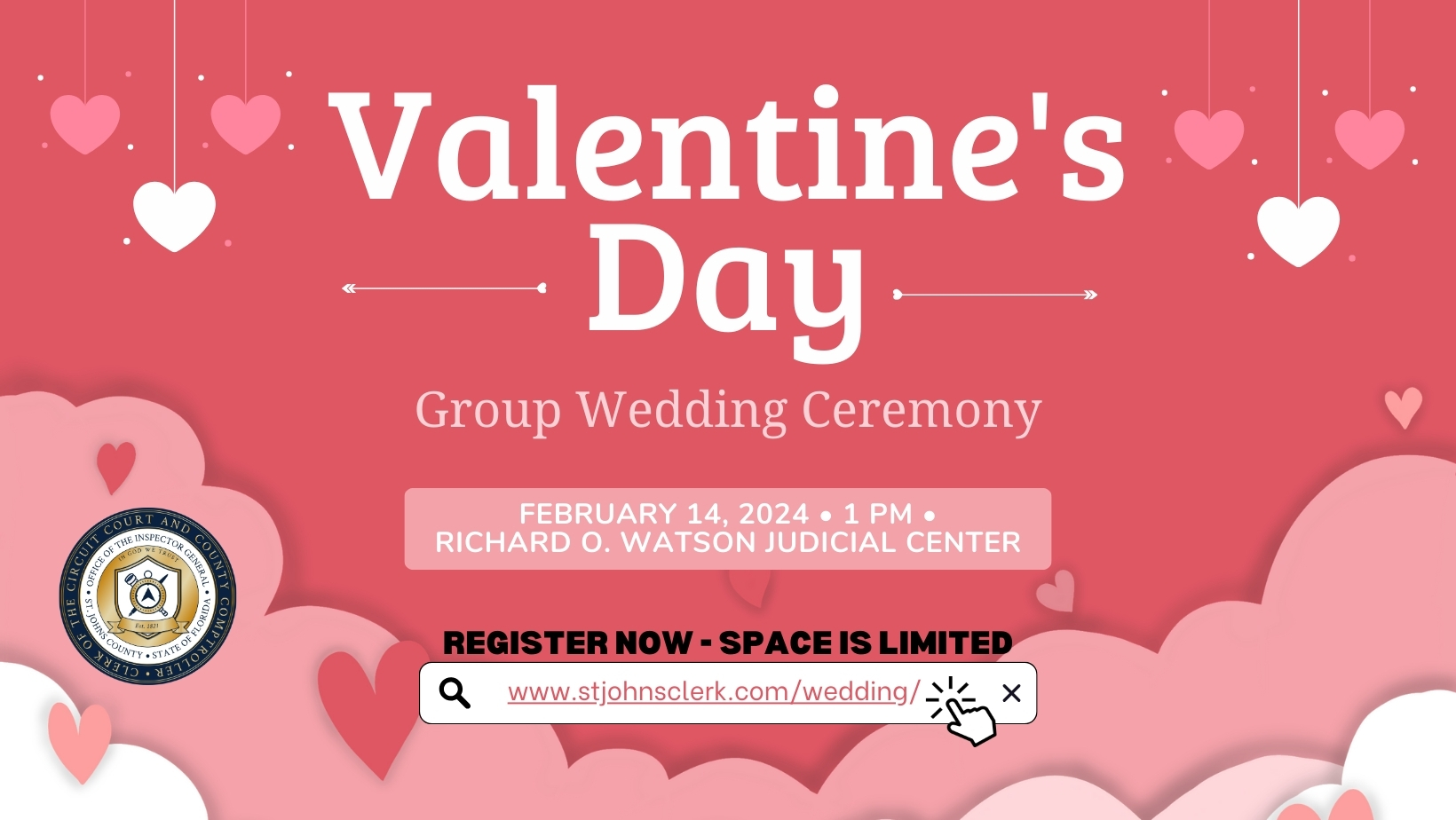 St. Johns County Clerk of Court to Host Valentine’s Day Group Wedding Ceremony